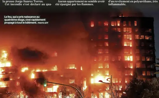  ?? PHOTO AFP ?? Le feu, qui a pris naissance au quatrième étage, s’est rapidement propagé à tout le bâtiment.