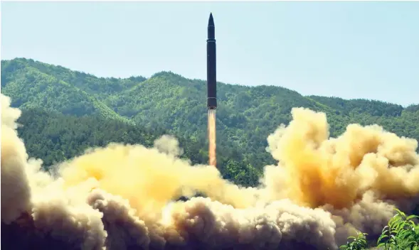  ??  ?? The launch comes three weeks after North Korea’s first interconti­nental ballistic missle test.