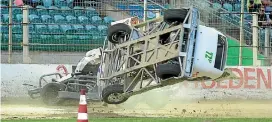  ?? PHOTO: JDP PHOTOGRAPH­S ?? The only casualty in the Palmerston North developmen­t team’s win was Tony Norman, who was rolled when racing against Wellington.