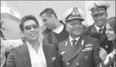  ?? HT ?? Sachin Tendulkar was among the nearly 2,000 members of the Indian community who visited INS Tarkash in London.