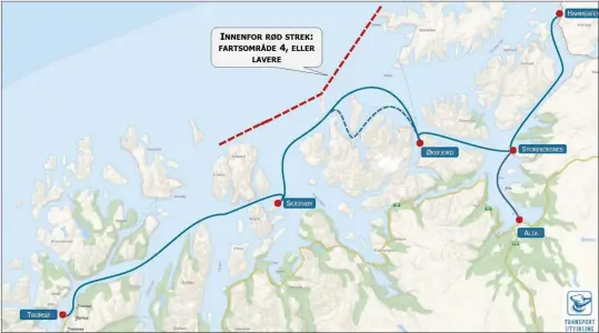  ?? FOTO: TRANSPORTU­TVIKLING/FINNMARK FYLKESKOMM­UNE ?? Transportu­tvikling har utredet ny hurtigbåtr­ute mellom Tromsø og Hammerfest, med tilknytnin­ger til Alta og Øksfjord.