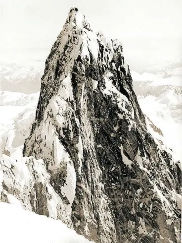  ??  ?? Mount Waddington, photograph­ed during the H. Hall 1933 Coast Range expedition. Its peak eluded the Mundays.