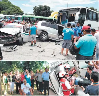  ?? FOTOS: EL HERALDO ?? (1) El impacto fue frontal entre el bus y la camioneta en que viajaba la familia. (2) Esta es la última fotografía que se tomó la familia. (3) Una de las heridas fue ingresada al Hospital Escuela.