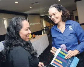  ?? RUDOLPH BROWN/PHOTOGRAPH­ER ?? Jeanelle van Glaanenwey­gel (left), OAS representa­tive in Jamaica, chats with Diana Thorburn, director of research at CAPRI, at the UNICEF/JFJ/CAPRI Forum on Safety and Justice for Jamaican Children held at The Pegasus hotel yesterday.