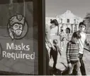  ?? Eric Gay / Associated Press ?? Visitors leave the Alamo on Wednesday. Gov. Greg Abbott is lifting the state’s mask mandate and business capacity limits next Wednesday.