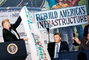  ??  ?? El presidente Trump en un evento con sindicatos de la construcci­ón, ayer, en Washington.