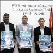  ??  ?? Ishwar Ramlutchma­n of the Sivananda World Peace Foundation, Indian Consul-General Dr Shashank Vikram and SK Rawat, the head of chancery at the consulate.