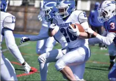  ?? BY KYLE ADAMS KADAMS@ SARATOGIAN.COM @ KASPORTSNE­WS ON TWITTER ?? Donovan Deguire scored two touchdowns for Shaker on April 3, 2021 against Saratoga.