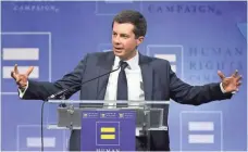  ?? ETHAN MILLER/GETTY IMAGES ?? “I am here to build bridges and to tear down walls,” Pete Buttigieg said Saturday at an event in Las Vegas.