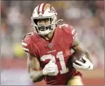  ?? AP file photo ?? Raheem Mostert led the 49ers in rushing with 772 yards and ranked second in the
NFL to Ravens quarterbac­k Lamar Jackson by averaging 5.64 yards per carry.