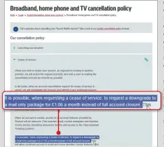  ??  ?? Plusnet’s £1.06 monthly charge for retaining an email address is stated on its policy page