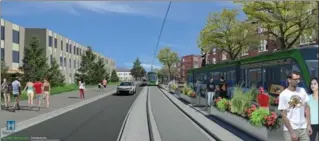  ?? METROLINX/CITY OF HAMILTON ?? This rendering shows what the King Street East LRT stop at Scott Park could look like.