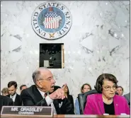  ?? AP/ANDREW HARNIK ?? Invoking the “Ginsburg rule,” Senate Judiciary Committee Chairman Charles Grassley said it would be “unfair and unethical” for Supreme Court nominee Brett Kavanaugh to answer questions about specific cases. Sen. Dianne Feinstein questioned the nominee’s true stand on