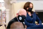  ?? The Associated Press ?? House Transporta­tion and Infrastruc­ture Committee Chairman Rep. Peter DeFazio, D-Ore., and other members of the House of Representa­tives meet with President Joe Biden, Vice President Kamala Harris, pictured at right, and Transporta­tion Secretary Pete Buttigieg, March 4 in the Oval Office of the White House in Washington.