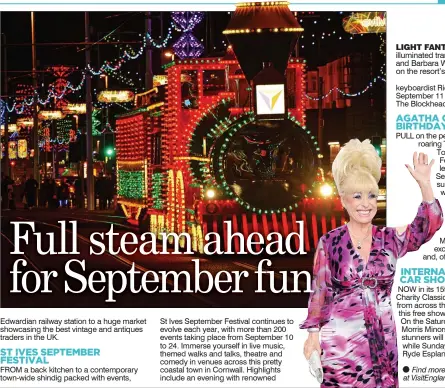  ??  ?? LIGHT FANTASTIC: An illuminate­d tram in Blackpool, and Barbara Windsor, who will turn on the resort’s lights this year
