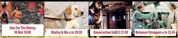  ??  ?? one for the money
m-net 10:00
marley & me e.tv 20:30
resurrecti­on sabc3 21:30
between strangers e.tv 22:45