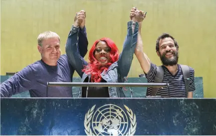  ?? (Victor Manuel Rodríguez Urosa) ?? IDO HAAR (left), Princess Shaw and Kutiman attend a special screening of ‘Princess Shaw’ at the UN headquarte­rs in New York.