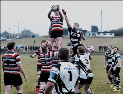  ??  ?? Dundalk and Enniscorth­y contest a lineout on Saturday.