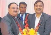  ?? HT FILE ?? BJP national president Jagat Prakash Nadda with Shimla MP and newly appointed state party chief Suresh Kashyap.