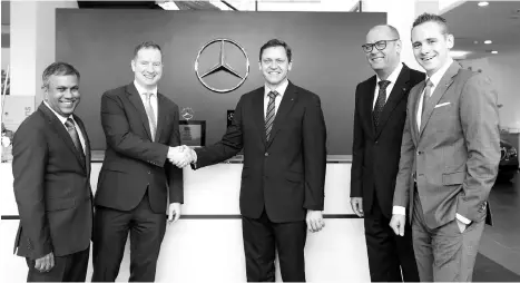  ??  ?? (From left) C&amp;C Director of Operations, Devaraju Ramasamy, chairman Haslam Preeston, Weidner, MBM’s vice president of after sales Heinrich Schromm and vice president of sales and marketing, Mark Raine at the launch of the 12th Mercedes-Benz C&amp;C outlet earlier this month.