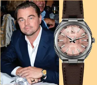  ?? ?? From left: Leonardo DiCaprio wearing ID Genève’s 41mm Circular S watch, made from recycled steel; the same model with a pink dial; $4,700, watchesofs­witzerland.com