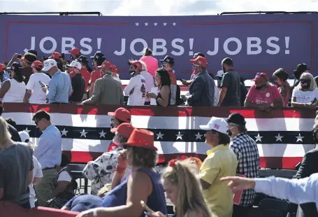  ?? AFP ?? US President Donald Trump discusses the economy in Wisconsin in August. In September the unemployme­nt rate fell to 7.9%