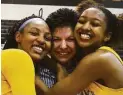  ?? Tony Gaines / Houston Chronicle ?? Cypress Ranch coach Tresa Hornsby is happy to have Ariana Whitfield, left, and DiDi Richards, right, by her side.