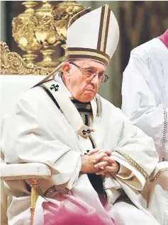  ??  ?? Pope Francis leads a mass to mark the World Day of the Poor, on Nov 18 at Saint Peter’s basilica in Vatican. — AFP photo