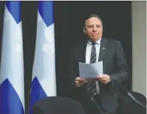  ?? JACQUES BOISSINOT/THE CANADIAN PRESS ?? Premier François Legault on Tuesday denied the government failed to correctly gauge how seriously the virus could impact the most vulnerable people in society.