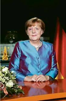  ?? Markus Schreiber/Associated Press ?? Angela Merkel em seu pronunciam­ento de Ano-Novo à TV