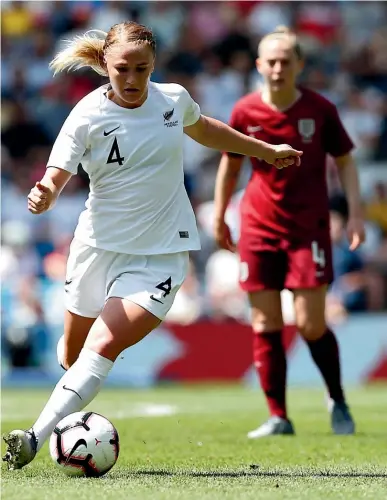  ??  ?? Football Ferns defender CJ Bott in action against England last year.