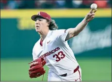  ?? (NWA Democrat-Gazette/Charlie Kaijo) ?? Arkansas’ Hagen Smith won’t pitch again until the top-ranked Razorbacks host reigning national champion LSU in next week’s three-game SEC series at Baum-Walker Stadium in Fayettevil­le.