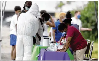  ?? JIM NOELKER / STAFF ?? Primary Health Solutions tested people Monday for COVID-19 at The inspiratio­n Church on Philadelph­ia Drive in Dayton. Around hundred people were tested.