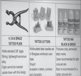  ?? ?? Use these tools for tattooing, ear tagging and branding of all animals to keep detailed records of their skin colour, markings, horned or dehorned, male or female.