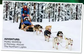  ??  ?? ADVENTURE: Husky sledding in Norway. Above: The Northern Lights