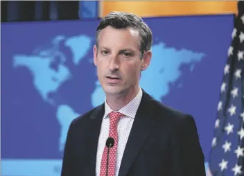  ?? AP PHOTO/SUSAN WALSH ?? State Department spokespers­on Ned Price speaks during a briefing at the State Department in Washington, on Nov. 2.