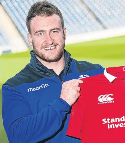  ??  ?? Stuart Hogg with his British and Irish Lions shirt after being named as one of only two Scots in the squad