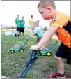  ??  ?? Kenna Shiers, Elizabeth Vazquez and Brooklynn Roper (above, left photo) twist to keep hula hoops up during events for the youth at the annual Race for Sight. Shiers, 12, is the daughter of Julie Shiers of Pea Ridge and the late Ken Shiers. Vazquez, 11,...