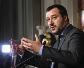  ?? MEO / AP / NTB SCANPIX
FOTO: ALESSANDRO DI ?? Lega-lederen Matteo Salvini er sterkt kritisk til EU.