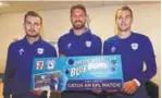  ??  ?? Cardiff City FC stars (from left) Joe Ralls, Sean Morrison and Alex Smithies promoting the “Cardiff City FC Blueberry Visit Malaysia” contest.