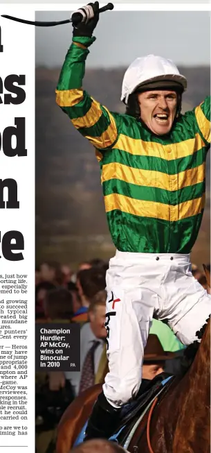  ?? PA ?? Champion Hurdler: AP McCoy, wins on Binocular in 2010