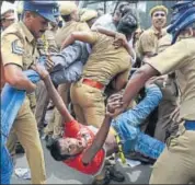  ?? AFP PHOTO ?? Police take away members of the Revolution­ary Students and Youth Front during a protest in Chennai on Wednesday.