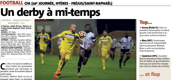  ?? (Photo Laurent Martinat) ?? Hyérois et Étoilistes ne se sont pas lâchés d’une semelle hier soir lors d’un derby qui s’est conclu sans vainqueur.