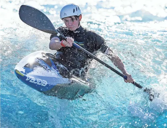  ?? PHOTOS BY MICKEY WELSH/MONTGOMERY ADVERTISER ?? Kayakers have been practicing for this weekend’s Olympic trials at Montgomery Whitewater.