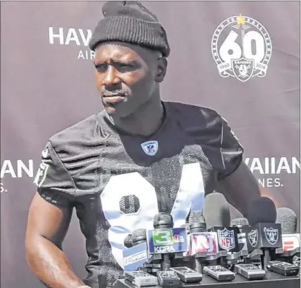  ?? Le’andre Fox Las Vegas Review-journal ?? Raiders wide receiver Antonio Brown returns to camp Tuesday, saying he’s feeling “a lot better — working towards 100 percent.”