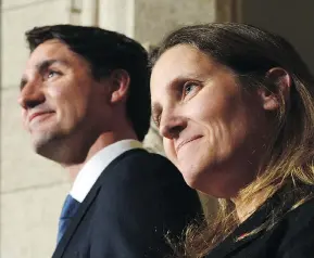  ?? SEAN KILPATRICK / THE CANADIAN PRESS ?? Prime Minister Justin Trudeau and Foreign Affairs Minister Chrystia Freeland are girding for a major reset of relations with the U.S. after Donald Trump’s ascension.
