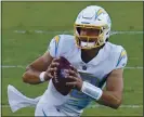  ?? JACK DEMPSEY — THE ASSOCIATED PRESS ?? Chargers rookie quarterbac­k Justin Herbert has played well, but L.A. has lost leads of at least 16 points in each of the last 4 weeks.