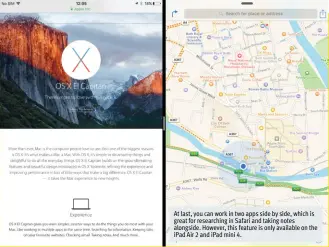  ??  ?? At last, you can work in two apps side by side, which is great for researchin­g in Safari and taking notes alongside. However, this feature is only available on the iPad Air   and iPad mini  .