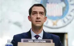  ?? The Associated Press ?? ■ Sen. Tom Cotton, R-ark., questions then-supreme Court nominee Ketanji Brown Jackson during her Senate Judiciary Committee confirmati­on hearing on Capitol Hill in Washington on March 22.