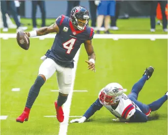  ?? TROY TAORMINA/USA TODAY SPORTS FILES ?? Texans QB Deshaun Watson led the NFL in passing with 4,823 yards, tossing for 33 TDs against just seven intercepti­ons on a 4-12 team.